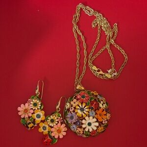 Floral Multicolor Necklace and Earrings Set